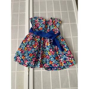 Ralph Lauren Baby Floral Party Dress Blue Bow 9 Months Sleeveless Fully Lined